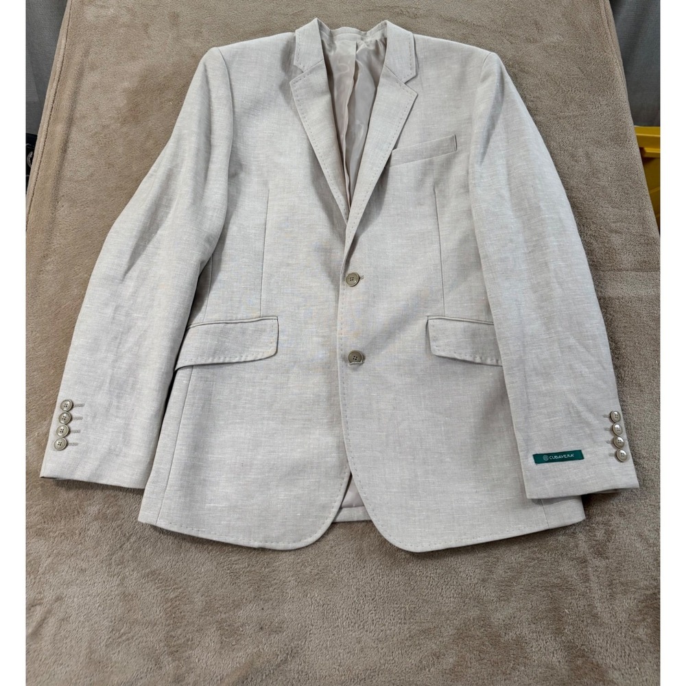 Cubavera Linen Blend Blazer Sport Coat Mens Size S Oatmeal Beige 2‎ Button EUC